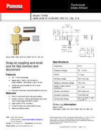 Thumbnail of document Data Sheet - 72992 SMB Jack, Right-Angle Crimp, 50 Ohm, RG174/U, RG188/U, And RG316/U Type